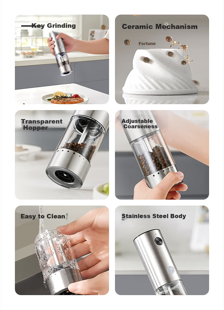 JD Original Electric Black Pepper And Sea Salt Grinder, Flaxseed Kitchen Home Use Stainless Steel Automatic Speed Adjustable Model 2