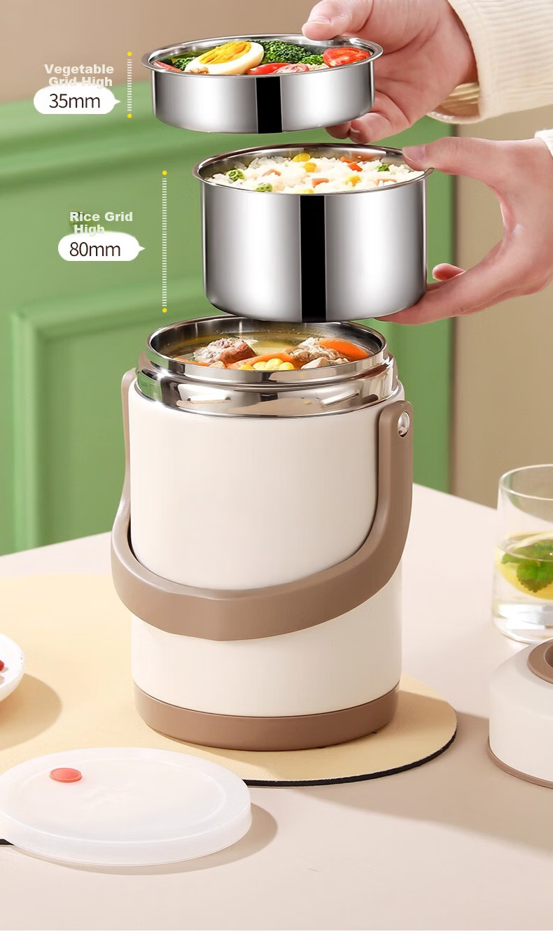 Licheers Insulated Lunch Box, Stainless Steel Thermos, Three-Layer Large Capacity, Extra Long Insulated Food Container, for Office Workers, Soup Insulation Box 9