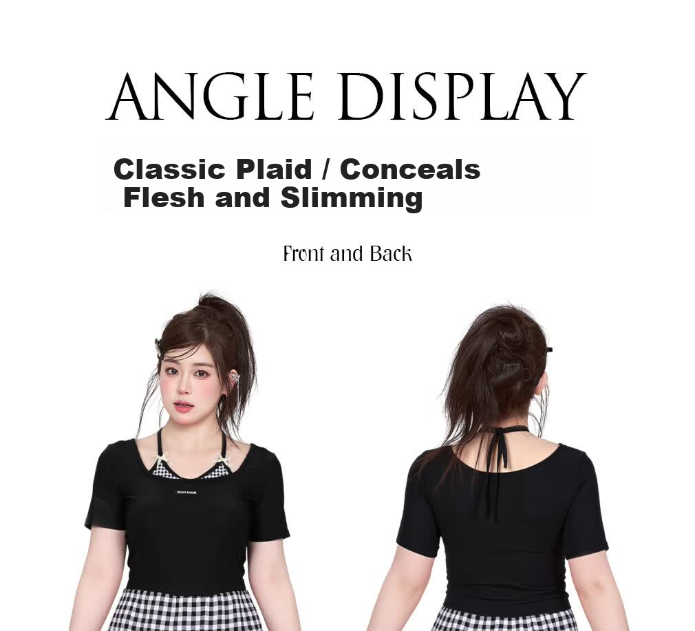 Agliondy Plus Size Women's One-Piece Swimsuit Waist-Slimming Figure-Flattering Classic Black and White Check L 4