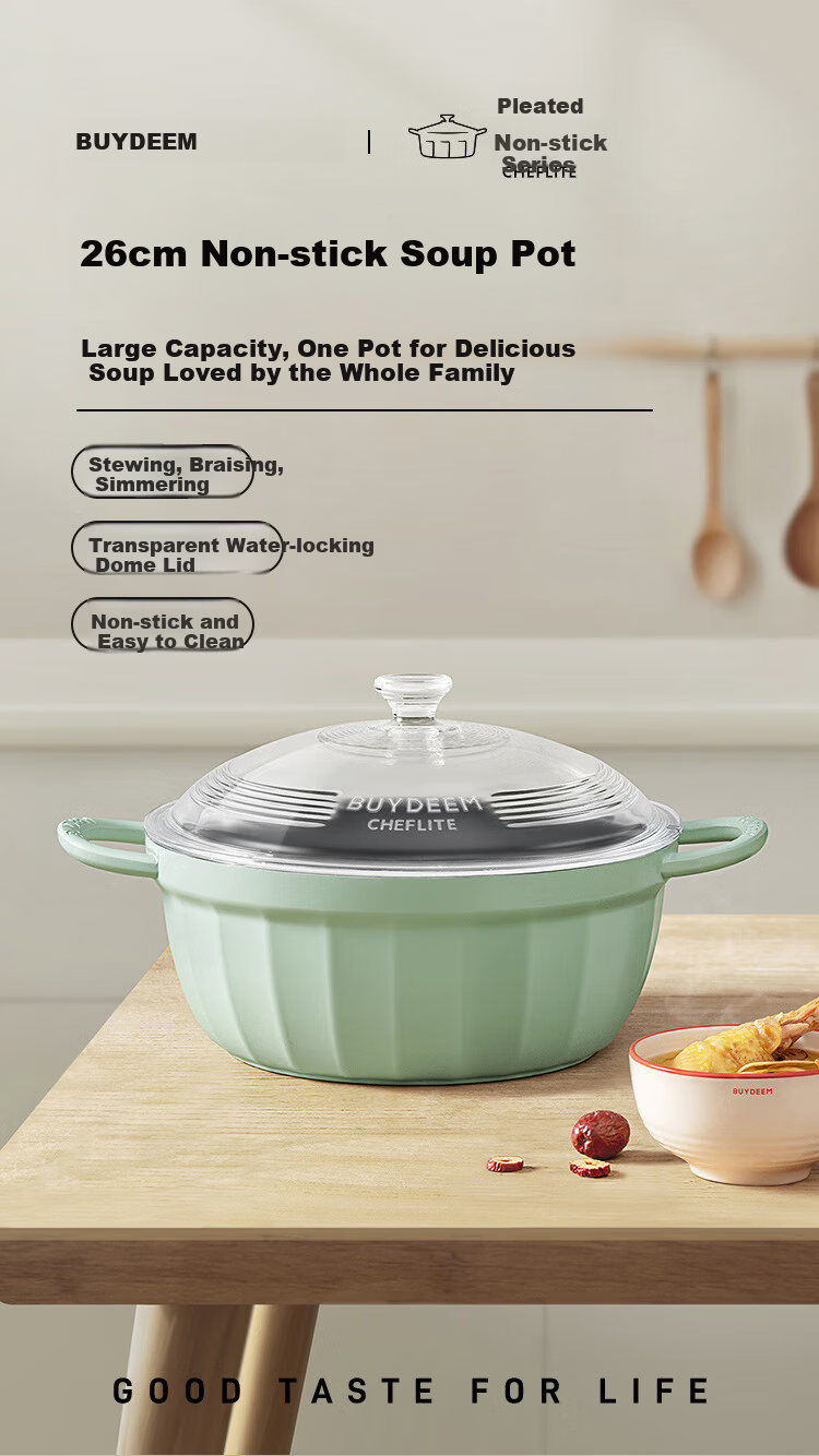 Buydeem Non-Stick Soup Pot Multi-Use 26cm Light Cedar Green 3