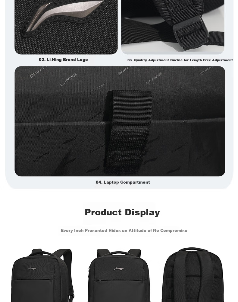 LI-NING Large Capacity Business Travel Backpack Unisex Outdoor Casual School Bag for High School, Middle School, and College Students 12