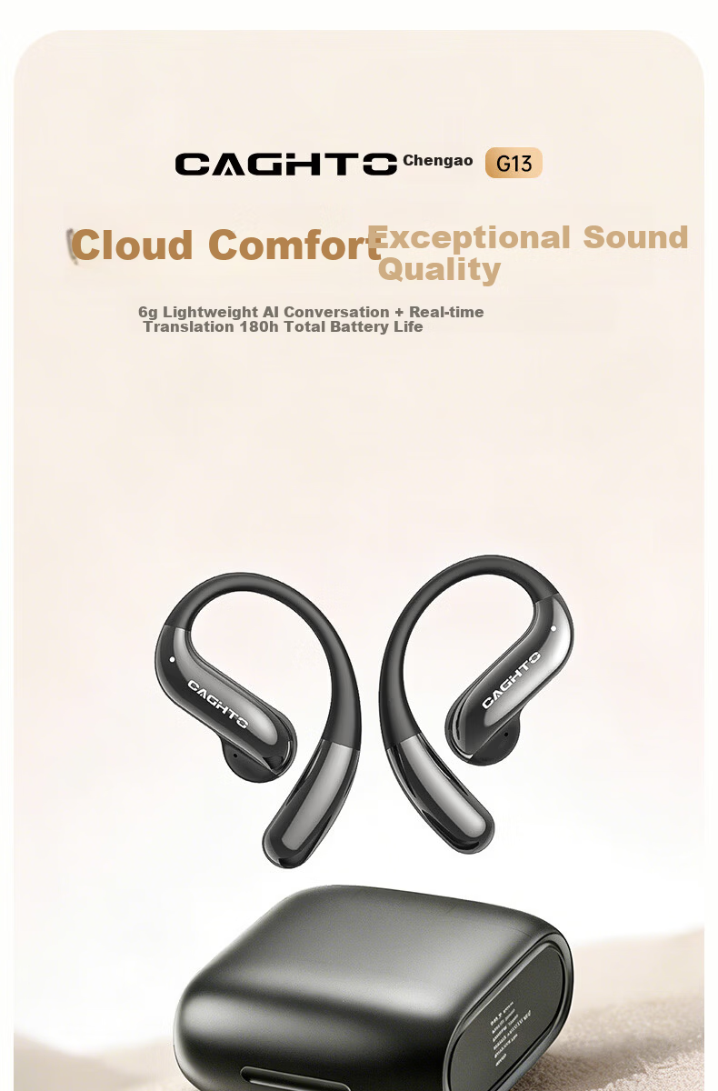 Chengao G13 Black Hanging Ear Bluetooth Earphones AI Call Noise Cancelling In-Ear Sports Running Cycling Earhook Long Battery Life Gaming Low Latency Universal Phone 3