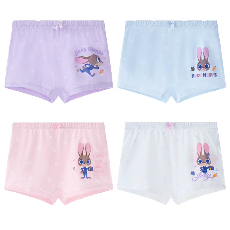 Disney Girls' Antibacterial Cotton Boxer Briefs Rabbit Police Girl Shorts Baby Underwear 4-Pack Size 140