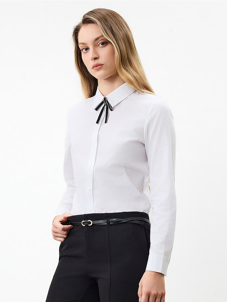G2000 Women's 2026 Spring Summer Wrinkle-Resistant Non-Iron Long Sleeve Shirt with Bow Tie, Mall Edition 19