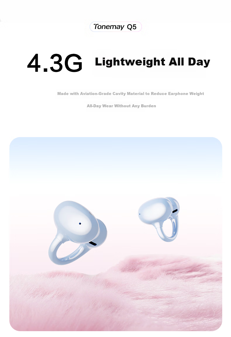 Tangmai Q5 Open-Ear Clip-On Bluetooth Bone Conduction Wireless AI Translation Sports Running Sweatproof Gaming Low Latency Long Battery Life Noise Cancelling Valentine's Day New Year Gift Blue 7