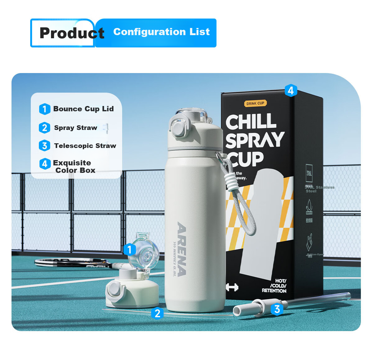 NRMEi Insulated Spray Water Bottle Large Capacity Student School Outdoor Sports Men's Summer Cooling Flask Cup 25