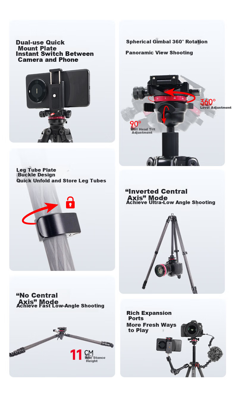 Manfrotto MKELESLLCBK-BH Carbon Fiber Tripod with Ball Head for DSLR and Mirrorless Cameras, Travel Photography and Videography Support Stand 2