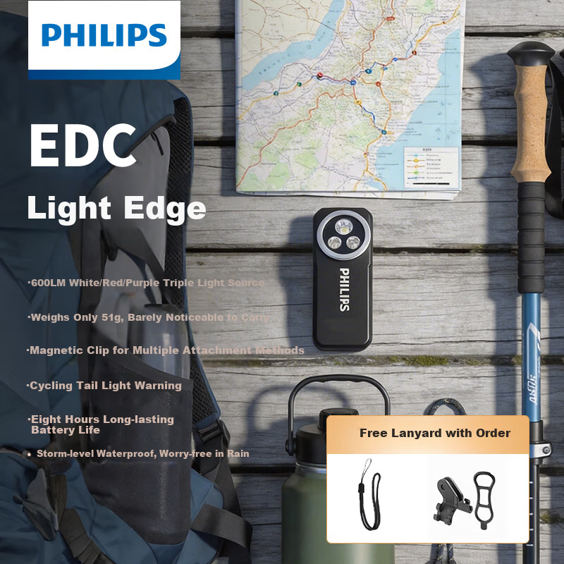 PHILIPS EDC Lightweight Ultra-Bright Mini Flashlight Portable Long-Lasting Outdoor Rechargeable Headlamp Magnetic Work Light