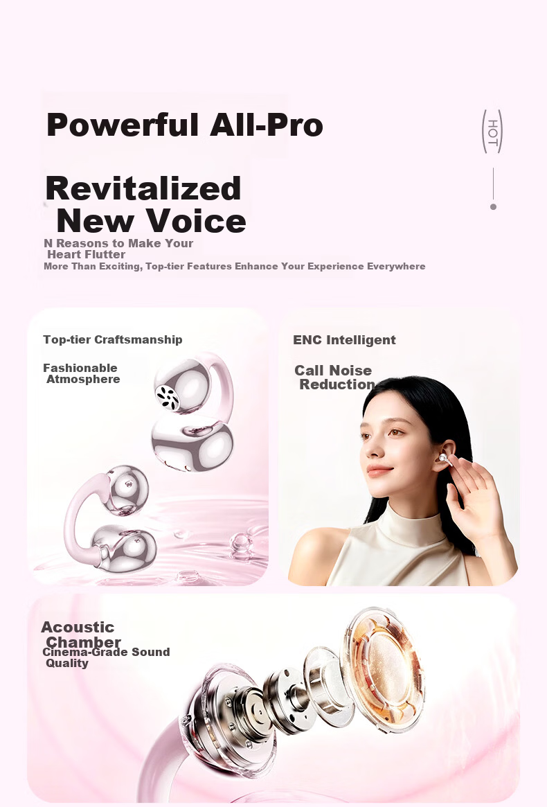 Zhiguozhe [2026 Latest Model - Berlin Sound] Bluetooth Clip-On Earphones Non-Bone Conduction Wireless Open-Ear Sports Running Long Battery Life Comfortable Wear 5