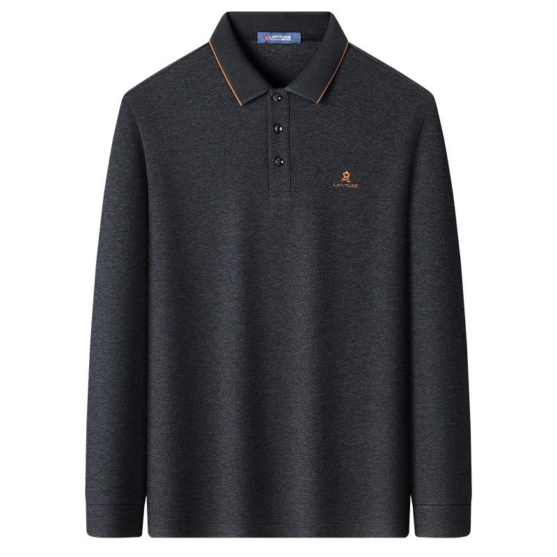 MONTAGUT Men's Long Sleeve Polo Shirt Spring Autumn 100% Cotton Business Casual Skin-friendly Middle-aged T-shirt Graphite Gray L