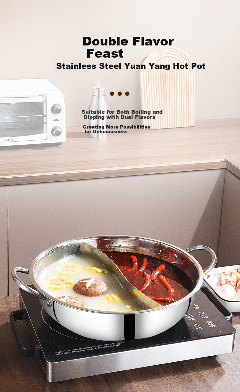 BSITN 36cm Double Hot Pot Large Capacity Stainless Steel Soup Pot Compatible with Induction Cooker 4008 1