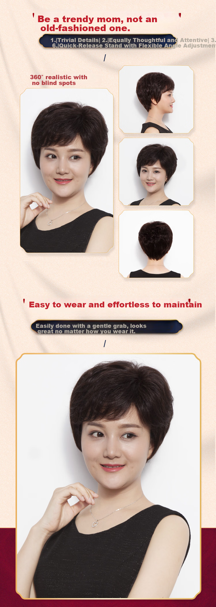 Baisitang Women's Short Wig Middle-aged Mom Natural Full Head 100% Real Human Hair Short Curly Full Lace Wig 14