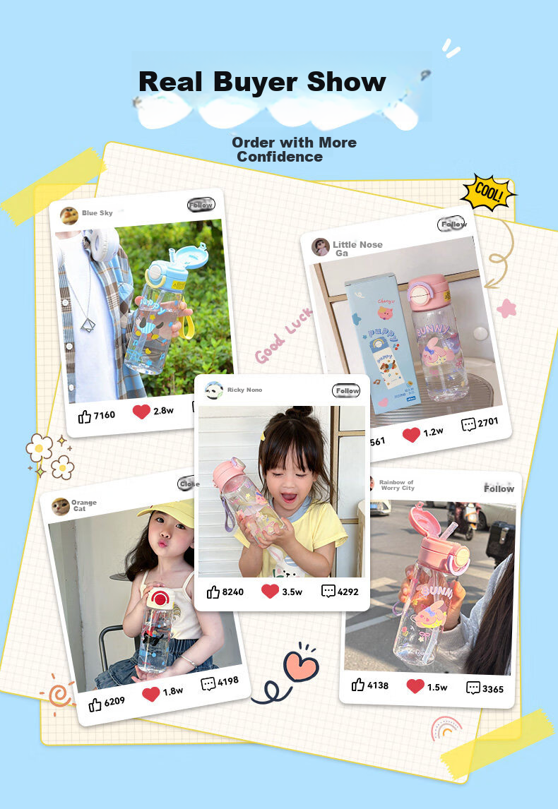 HAERS Plastic Straw Cup High-Value Summer Water Bottle for Girls Kindergarten Boys Student Cup 1