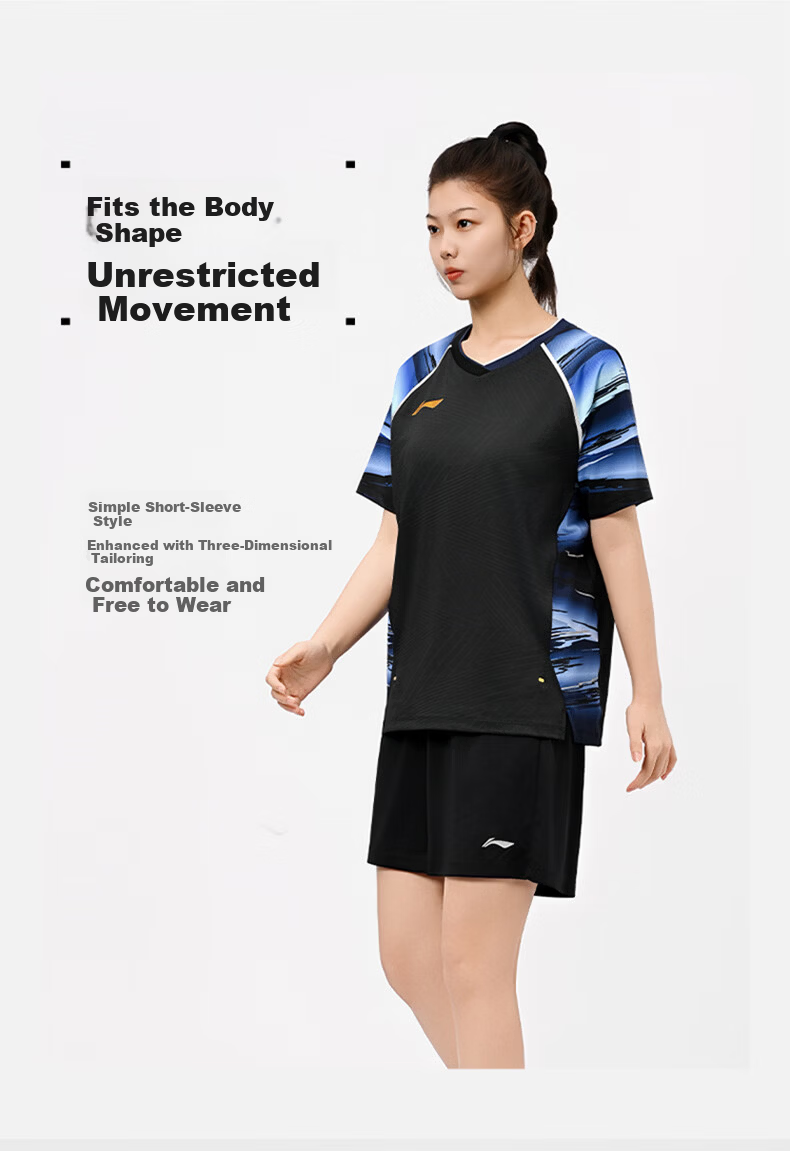 LI-NING Badminton Shirt Unisex 2026 International Star Tournament Short Sports T-Shirt Black S 3