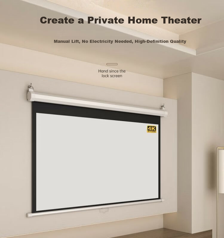 Ganyi HD Manual Self-Locking Projection Screen White Fiberglass C100 100-inch 16:9 for Home Office Education Hidden Ceiling Wall Mount Compatible with XGIMI, JmGO, Dangbei, Epson 4