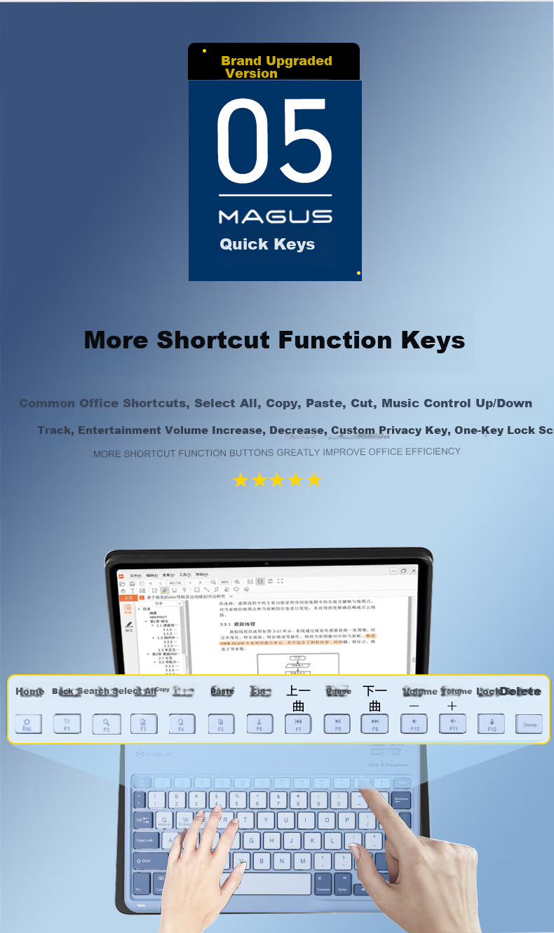 MAGUS Bluetooth Keyboard for Xiaomi Pad 8/8 Pro, Xiaomi Pad 7/7 Pro/6/6 Pro, Redmi Pad SE/Redmi KPad Portable Wireless Bluetooth Keyboard Set White 3