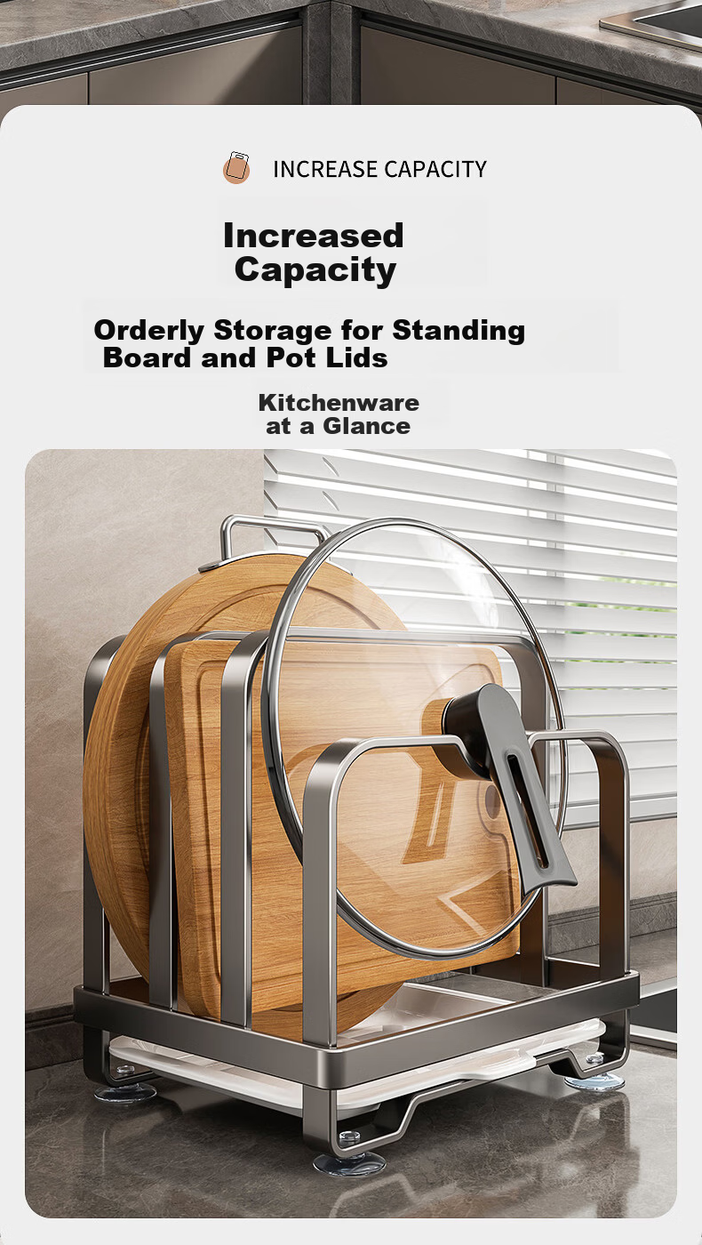 Century Zhenghe Kitchen Multifunctional Storage Rack Pot Lid Holder No-Drill Countertop Cutting Board Draining Organizer Rack 4