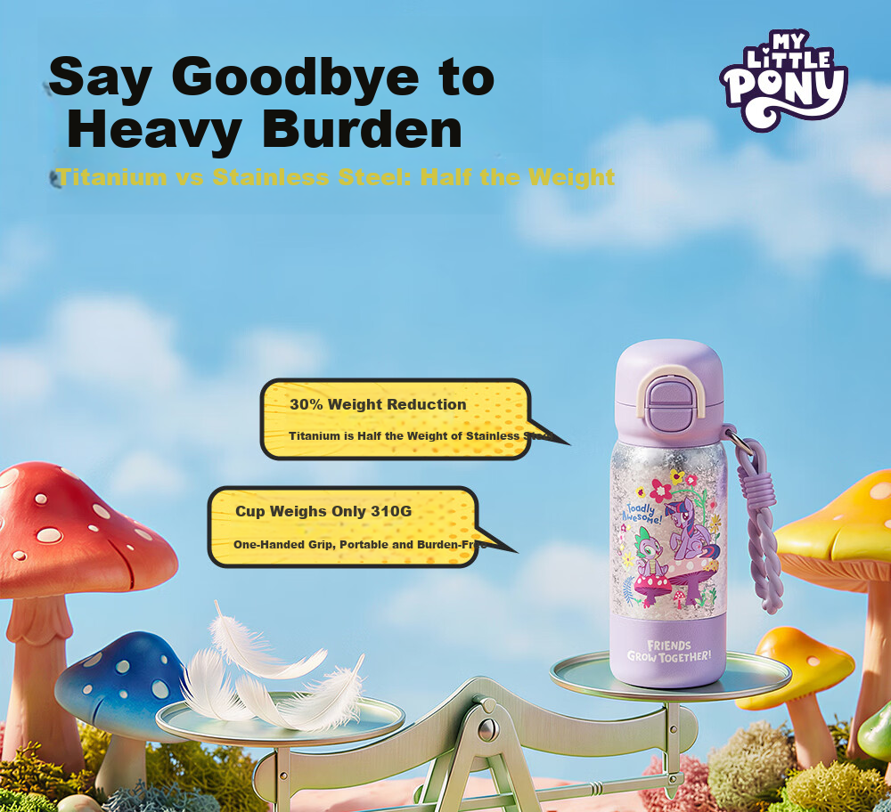 Germ My Little Pony Pure Titanium Children's Insulated Straw Bottle Dual Drinking Cup for Girls Student 480ML Garden Pink 15