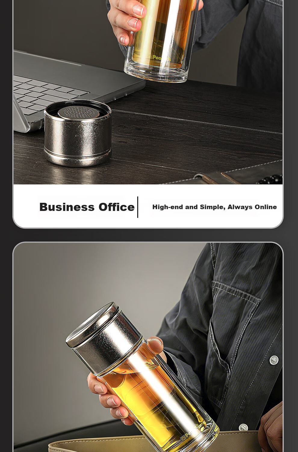 Peacock Glass Pure Titanium Antibacterial Tea Brewing Cup with One-Button Lid Business Double-Layer Tea-Water Separation Cup for Men Car Travel Mug 17