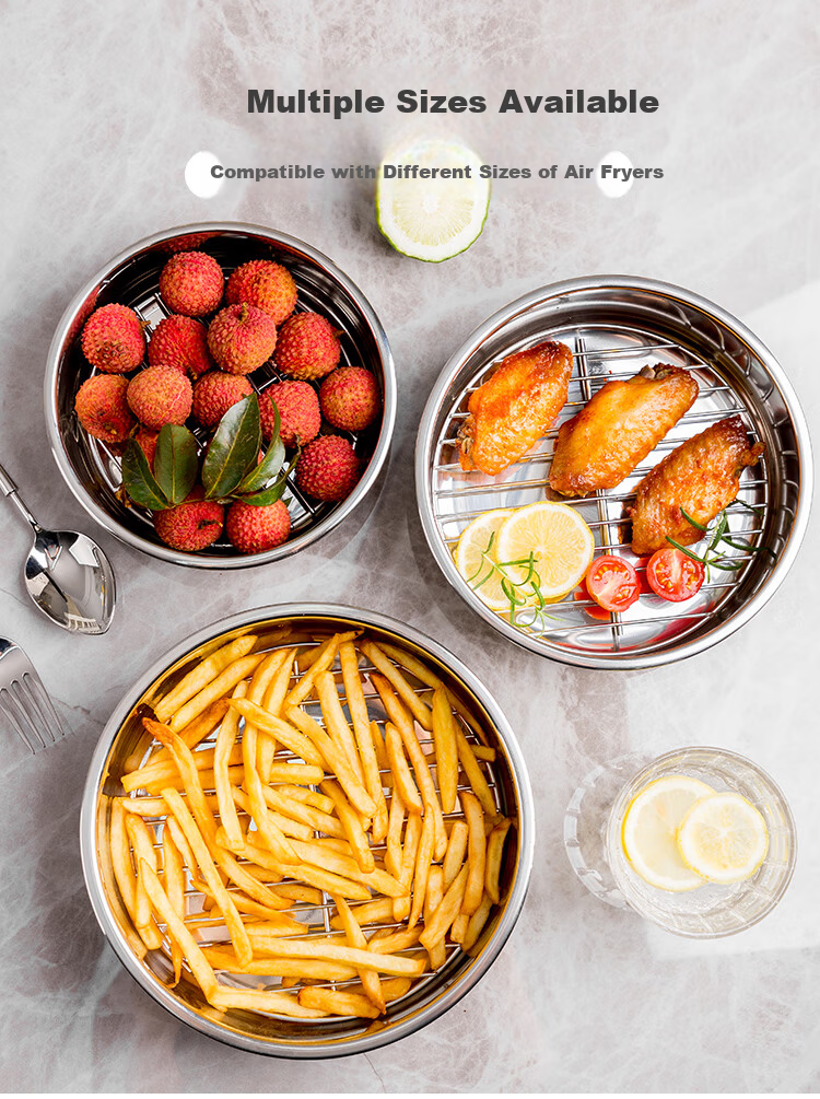 Banwu Life 304 Stainless Steel Air Fryer Baking Tray and Bowl Dedicated Reusable Oven Tray Oil Filter Tray Oil Separator Tray 8
