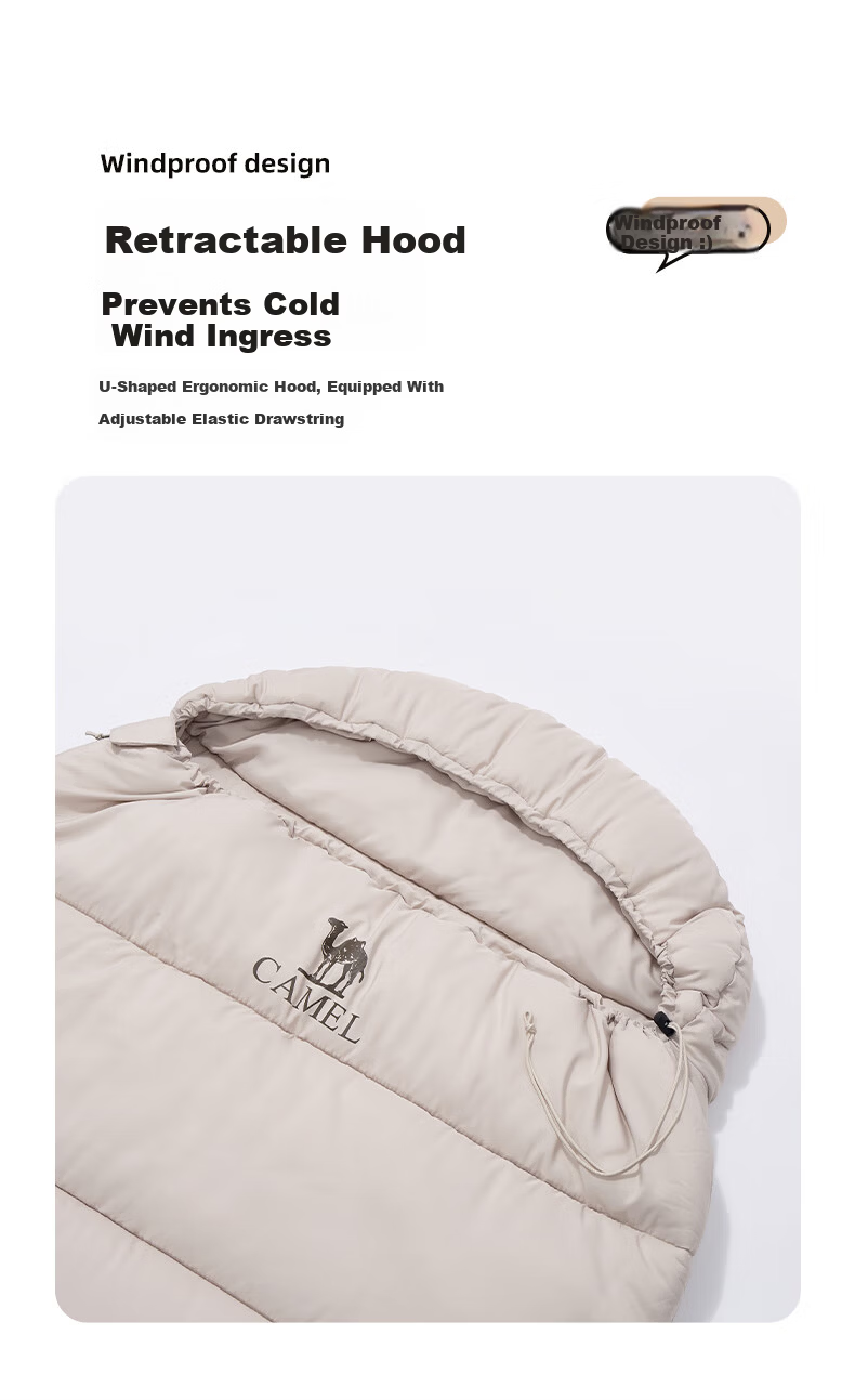 CAMEL Happy Sleeping Bag Extra Wide and Thick Cold-Resistant Warm Autumn Winter Outdoor Camping Overnight Office Nap Blanket 8636A 7