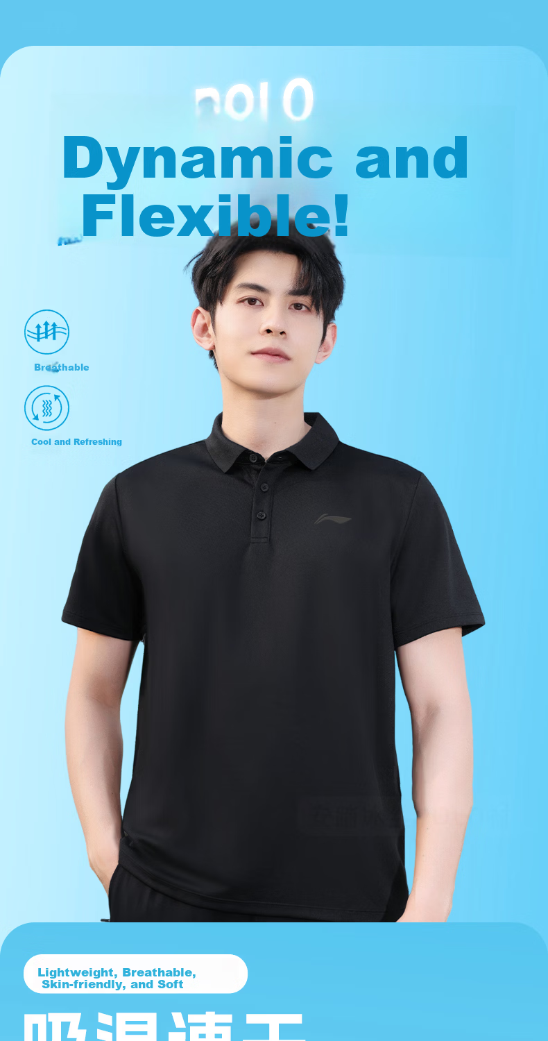 LI-NING Quick-Dry Polo Shirt Short Sleeve Men 2026 Summer New Ice Silk Breathable Men's T-Shirt High-End Casual Wear 1