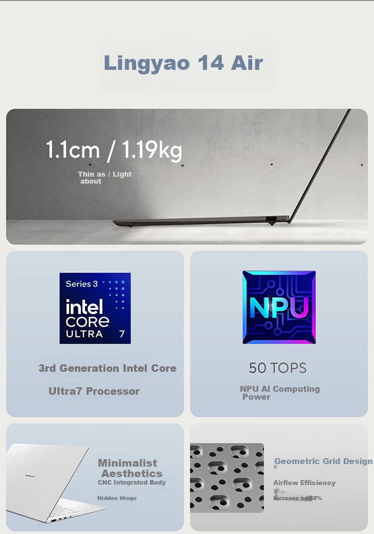 ASUS Lingyao 14 Air 2026 New 3rd Gen Core Ultra7 2.8K 1100nits OLED Ultra-thin 14-inch 1.1cm AI Laptop 2