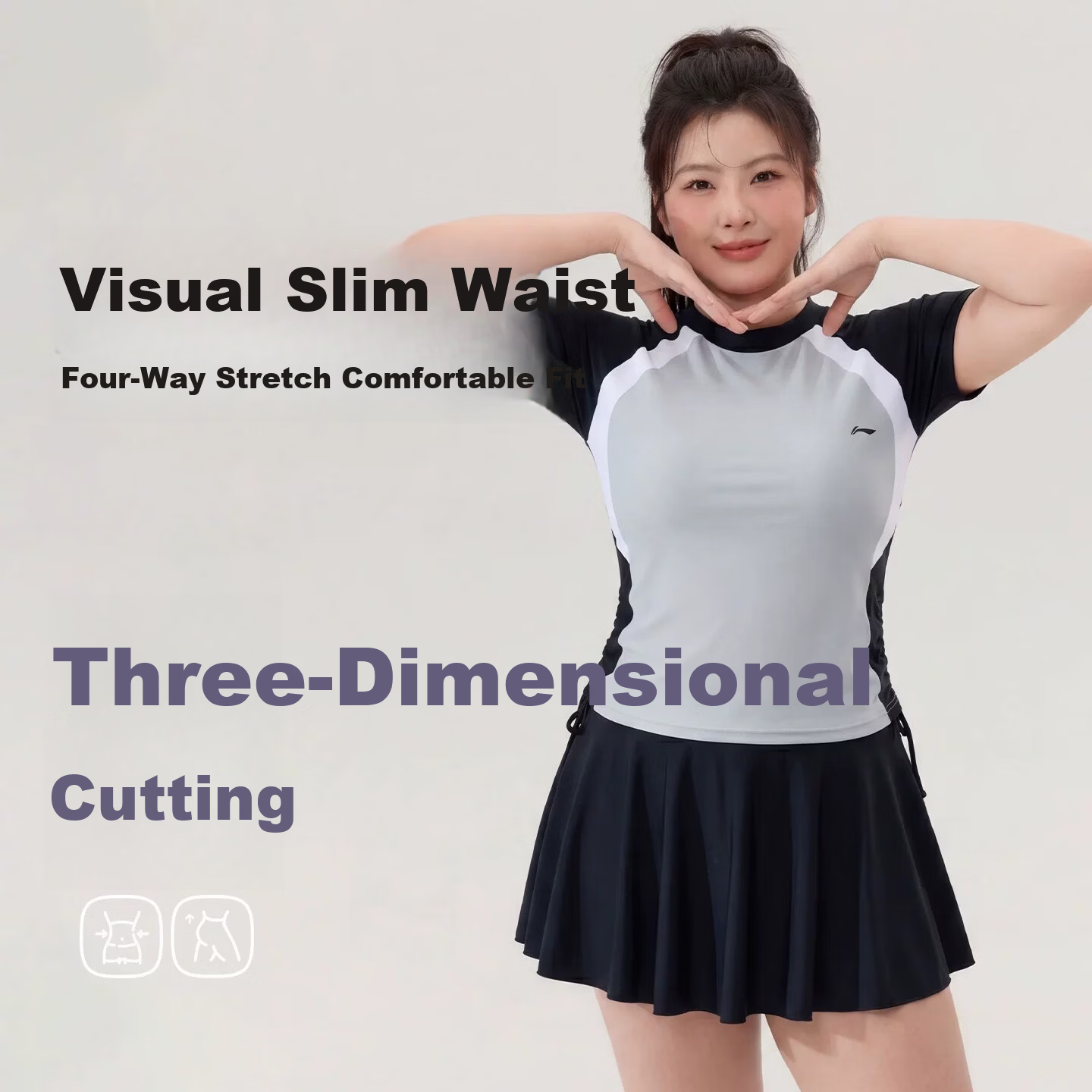 LI-NING Women's Plus Size Swimsuit 2026 New Style Two-Piece Slimming Conservative Swimwear for Over 200 lbs