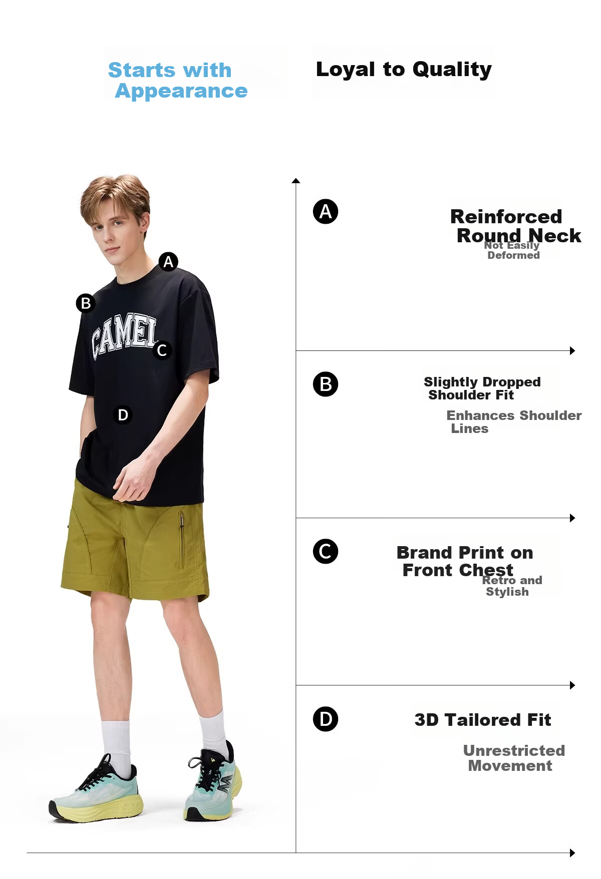 CAMEL Outdoor Quick-Dry T-Shirt Unisex Spring Summer 2026 Breathable Moisture-Wicking Stretch Cotton Hiking Mountaineering Sports Top 9098 8