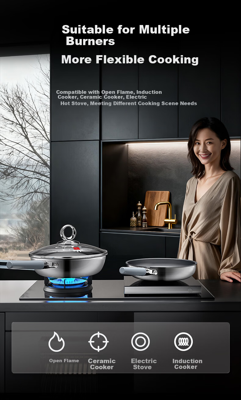 Sanhe 0 Coating 99 Titanium Non-Stick Frying Pan with Lid 26cm Universal Stove LJ26S17 + Bamboo Chopsticks 13