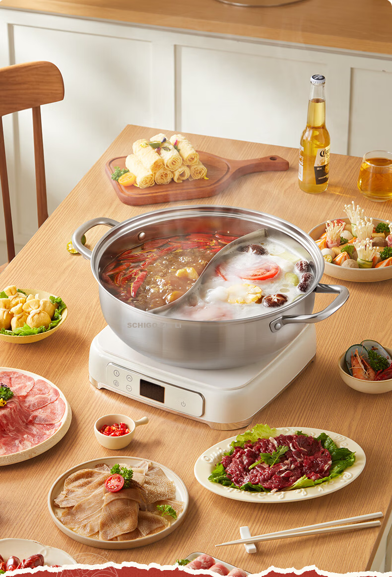CHIGO 32cm 304 Stainless Steel Hot Pot Soup Pot Large Capacity Household Shabu-Shabu Pot Compatible with Induction Cooker and Gas Stove 5