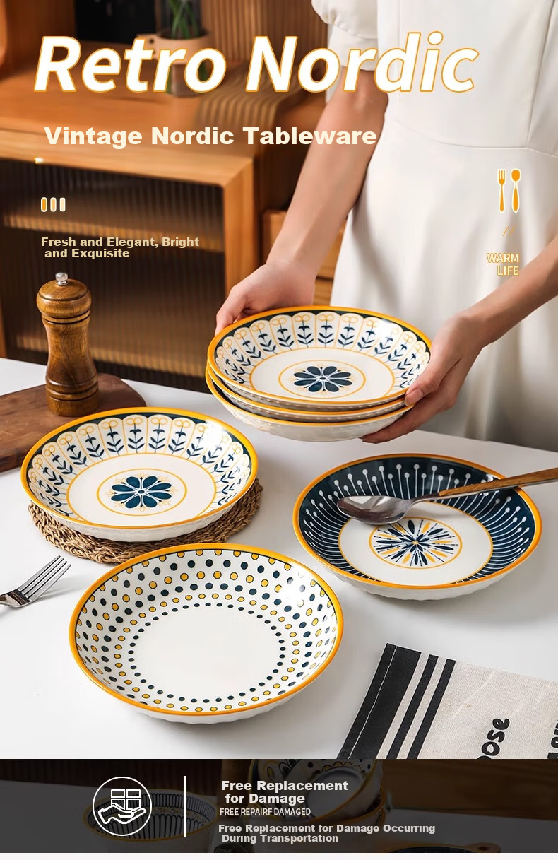 CERAMICS Nordic Series Plates, Household Ceramic Dishes, Creative Minimalist Tableware, Plate And Bowl Set, Round Plates, Mixed Set of 4 Pieces 1