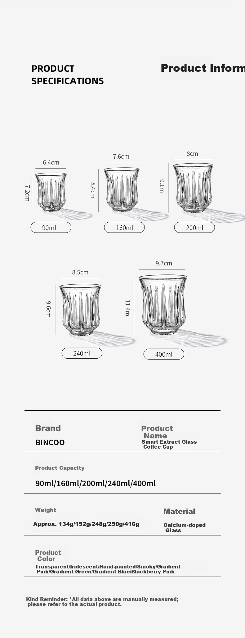 Bincoo Hand Brewed Coffee Glass Vintage Dirty Coffee Cup Australian White Cup Espresso Cup - Transparent 240ml 13