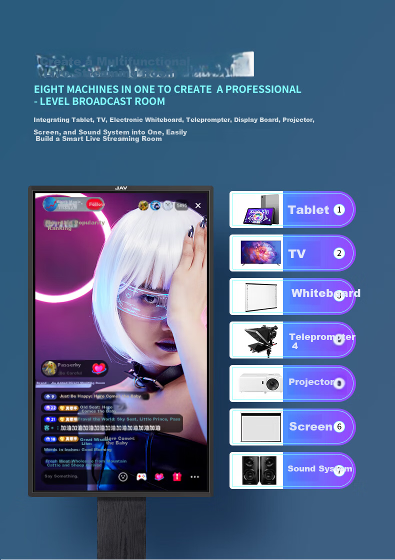 JAV 43-inch Portable Smart Live Streaming Large Screen Wireless Screen Casting Teaching Touchscreen Rotatable Live Streaming All-in-One Machine LED43C3k 6