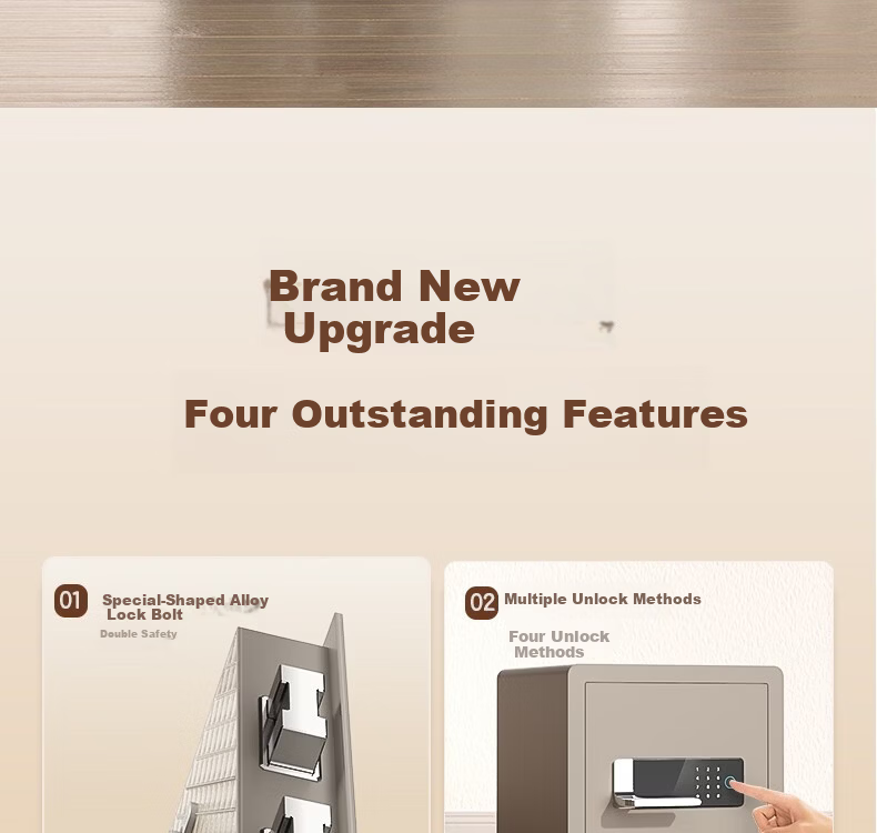 Deli National Standard Fingerprint Lock Safe Home Use CSP Certified New Standard Security Cabinet Anti-theft Bedside Cabinet 4116G Black 61cm 3