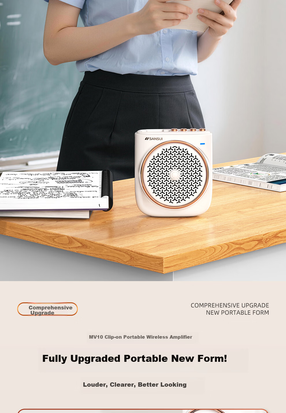 SANSUI Little Bee Amplifier Teacher Wireless Lapel Bluetooth Speaker Anti-Howling Microphone TF Card USB Speaker Tour Guide Outdoor Portable MV10 2