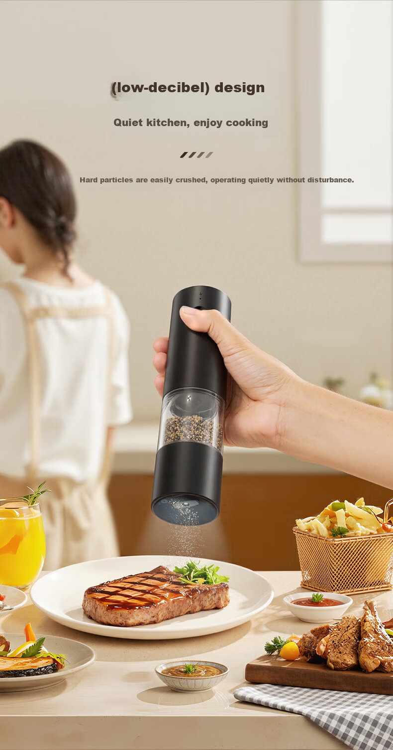CLITON Electric Pepper Grinder Rechargeable Household Electric Grinder for Sichuan Pepper Black Pepper Sea Salt, 2-Pack 11