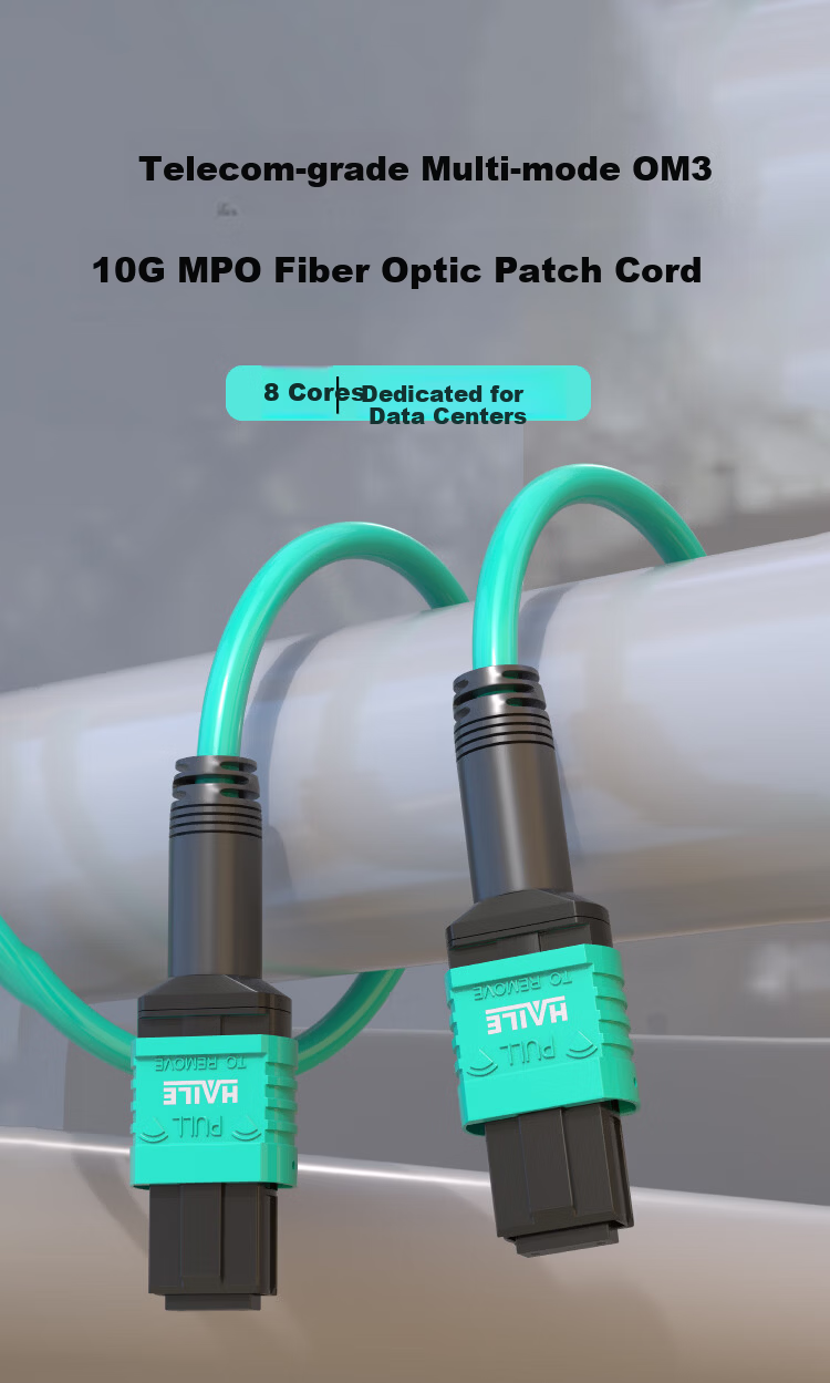 HAILE MPO-MPO Fiber Optic Patch Cord 1 Meter 8-Core Telecom Grade 40/100G 10G Multimode OM3 Female B Polarity Compatible MTP Optical Module Connector HT-MPO-8MT1 1