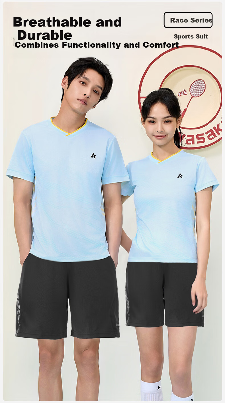 KAWASAKI Women's Badminton Short Sleeve + Shorts Sports Set Sweat-Absorbing Quick-Dry Breathable Training Suit D2827 White XL 2