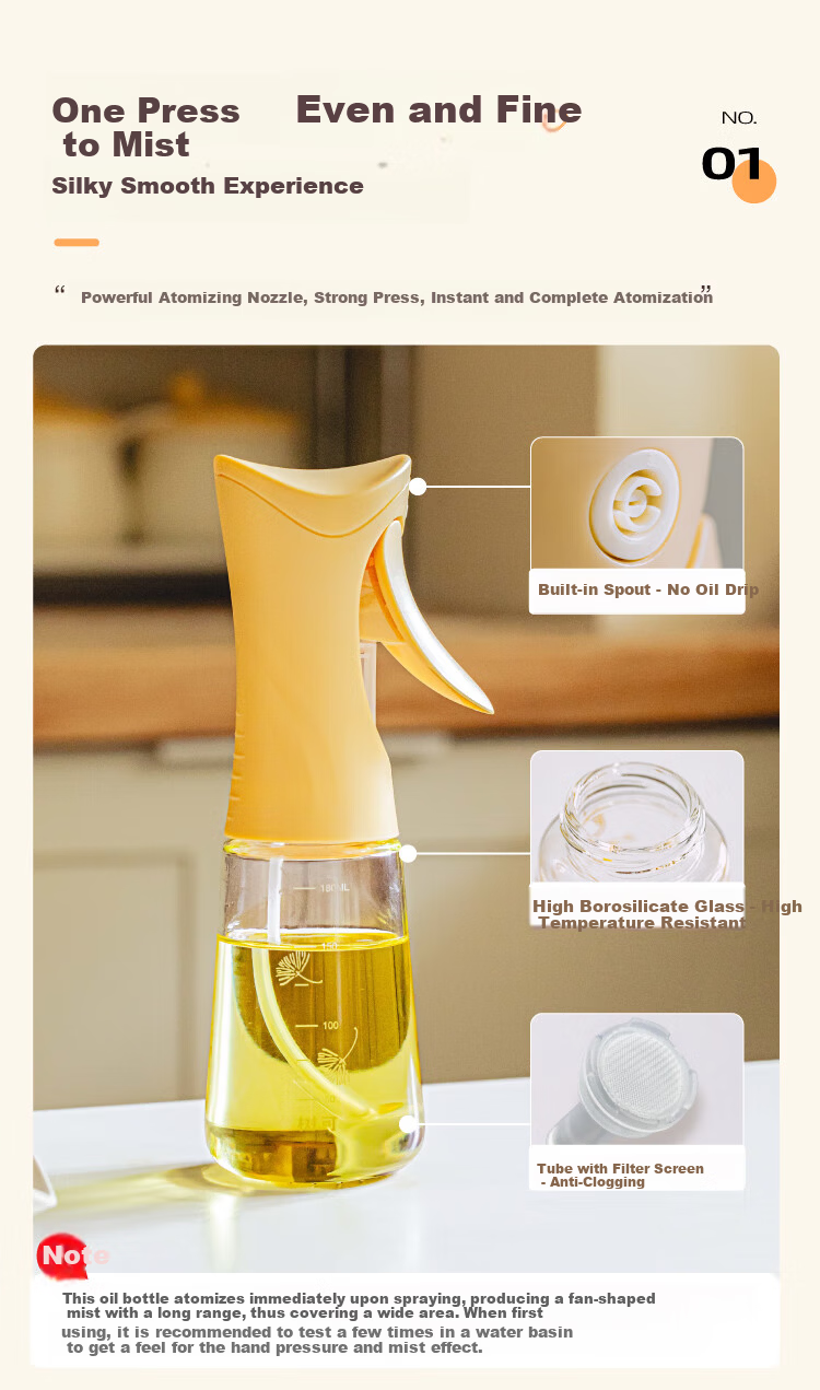 Shuke Spray Oil Bottle High Borosilicate Glass Mist Sprayer Household Food-Grade Kitchen Oil Dispenser 4
