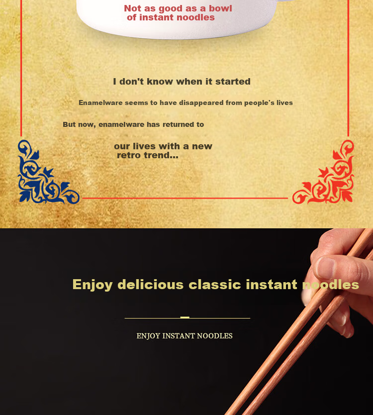 Baijie Enamel Large Capacity Instant Noodle Bowl with Lid Retro Vintage Enamel Soup Cup 1300ml 2