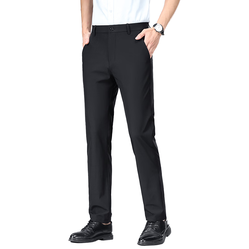 ROMON [Wrinkle-Free, Easy-Care] Men's Dress Pants, High-Waist Business Trousers, Casual Straight-Leg Pants