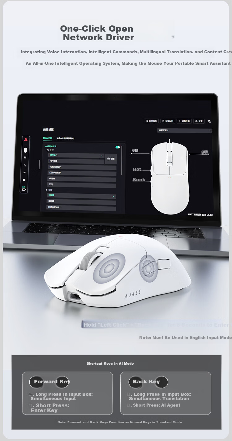 AJAZZ AJ200 Wireless Lightweight AI Gaming Mouse Wired/Star Flash/2.4G Tri-Mode Low Latency Gaming Esports Magnetic Charging Dock Black ULTRA 9