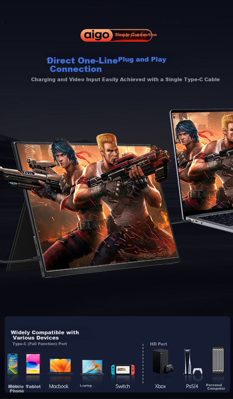 Aigo 16-Inch Portable Monitor, 240Hz Refresh Rate, 2.5K Resolution, 100% High Color Gamut, Secondary Screen for Computers, Laptops And Smartphones, PS5/4 Gaming And E-Sports Display, First-Line Access 11