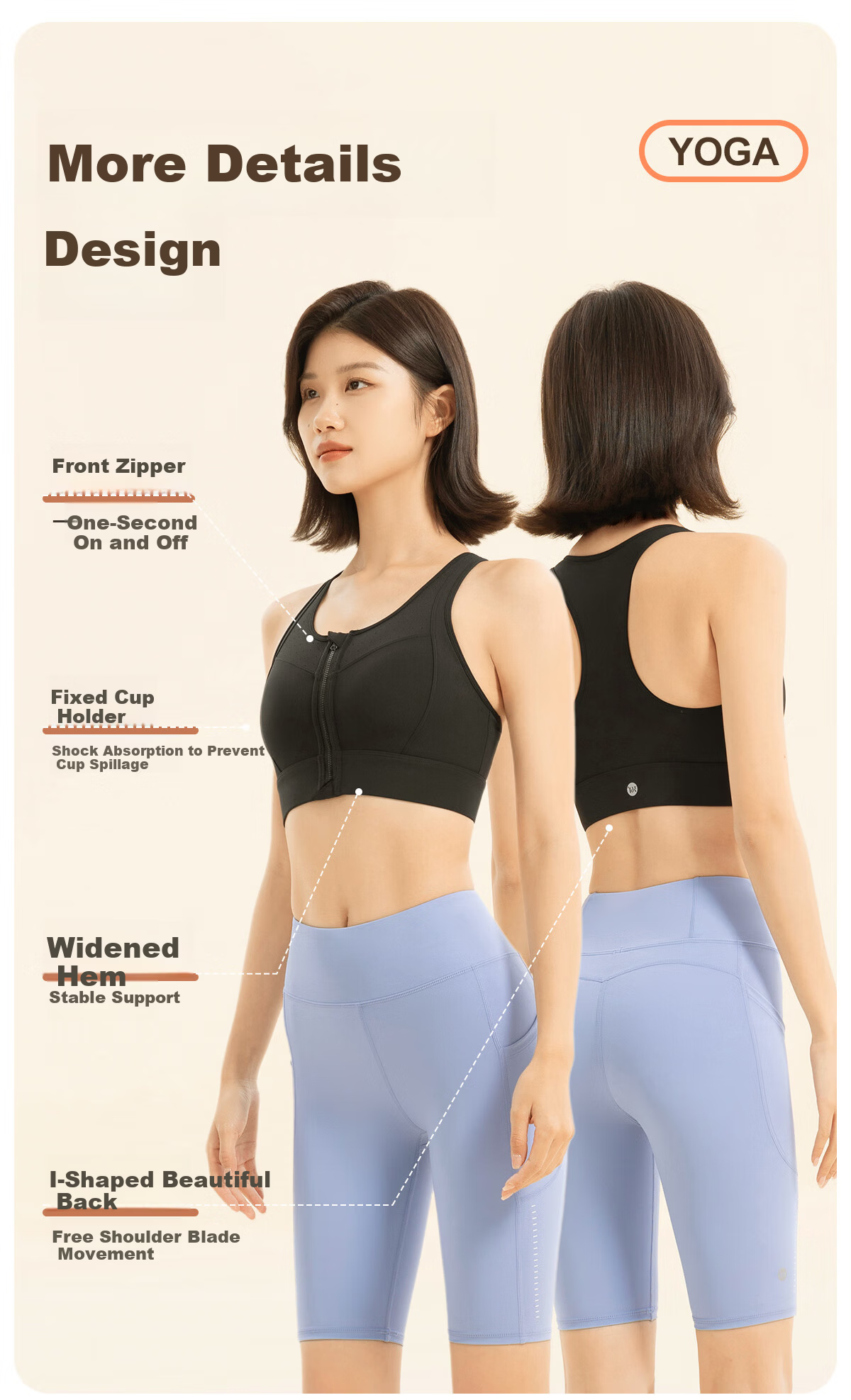 361° Women's Sports Bra Yoga Front Zipper Shockproof Push-Up Fitness Running Anti-Sagging Bra 3