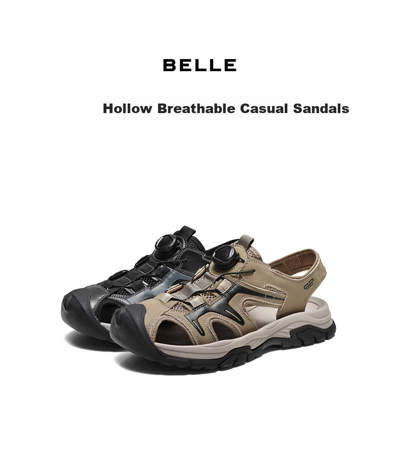 Belle Hollow Breathable Casual Sandals for Men, Summer New Rotary Buckle Outdoor Beach Shoes A2396BL6, Obsidian Black, Size 43 9