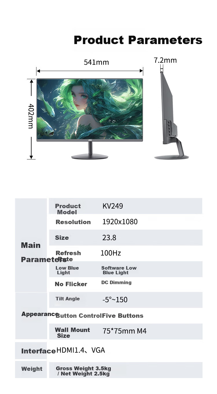 KVL 27-inch 2K Monitor 100Hz Office Home Use IPS Technology HD Low Blue Light Eye Protection Gaming Computer Display KV2740QI 9