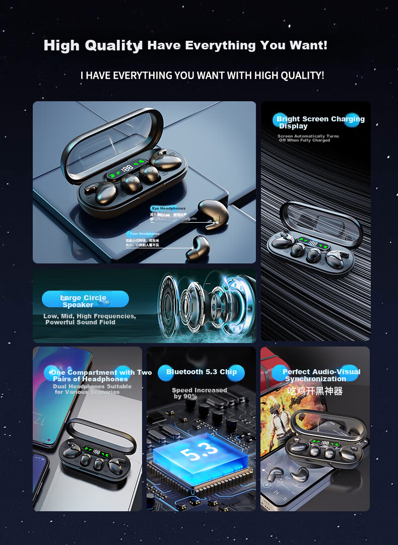 Taidu MD36 Bluetooth Earphones Wireless Dual Connection Long Battery Life Mini Invisible Noise Cancelling Gaming Low Latency Compatible with Xiaomi OPPO Huawei Apple 2