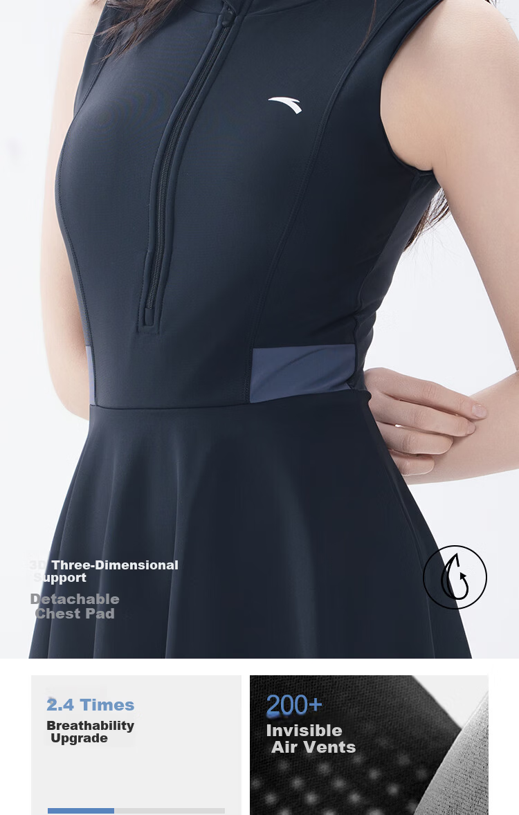 Anta Slim Waist Women's Swimsuit 2026 New One-Piece Conservative Sleeveless Plus Size Girl Swimsuit Black M 12