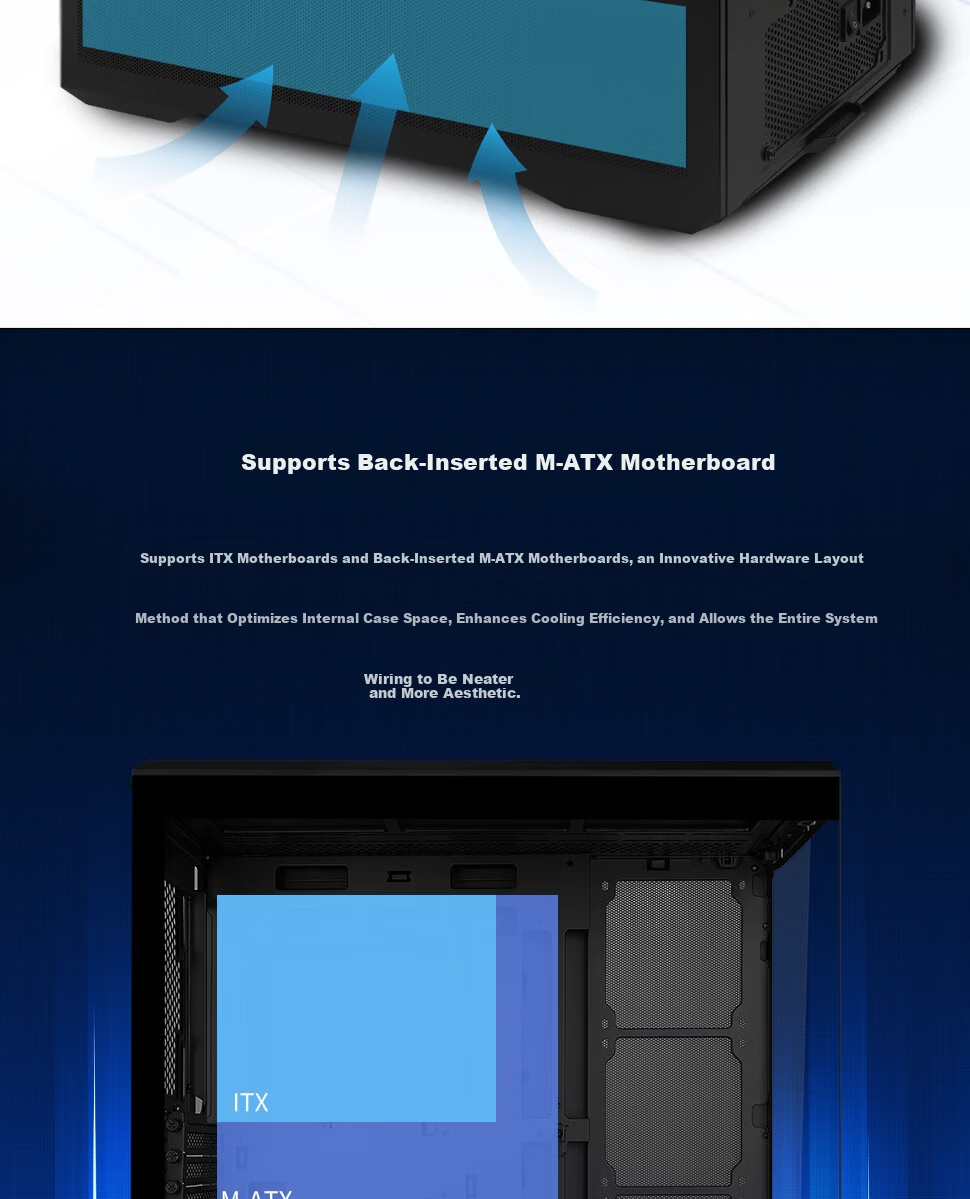 LIANLI Lianli Fengyi V100 MINI PC Case without Fans Seaview Black / Supports M-ATX Motherboard / 360mm Water Cooling / Pre-installed GPU Bracket 2